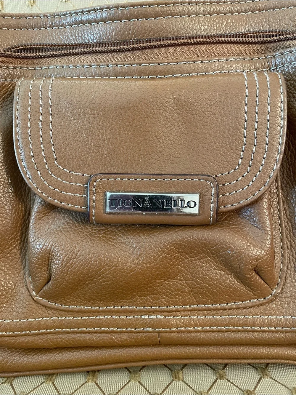 Tignanello Caramel Pebble Leather Shoulder Bag